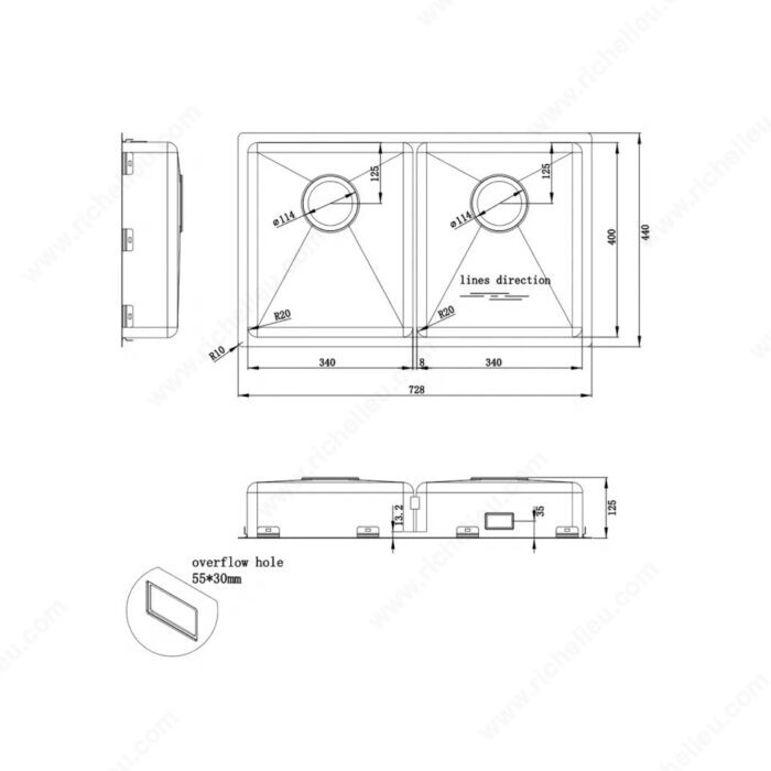 Trendline EST-80K Stainless Steel Sink - Accessible Design, 728 × 440 × 120 mm