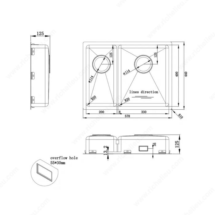 Trendline EST-53KH Stainless Steel Sink - Accessible Design, 578 × 440 × 120 mm