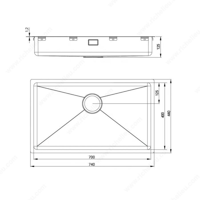 Trendline EST-700 Stainless Steel Sink - Accessible Design, 740 × 440 × 120 mm